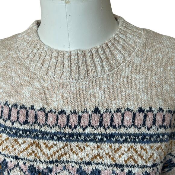 NEW L.L. Bean Cotton Ragg Crewneck Fair Isle Sweater in Tan sz XL Gorpcore Cozy - Picture 7 of 13